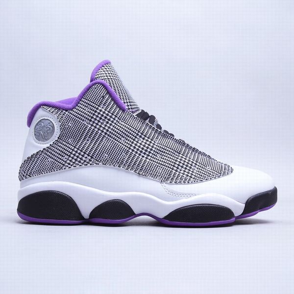 

(with box)2021 13 houndstooth basketball shoes men women white black lilac metallic silver 13s sneaker