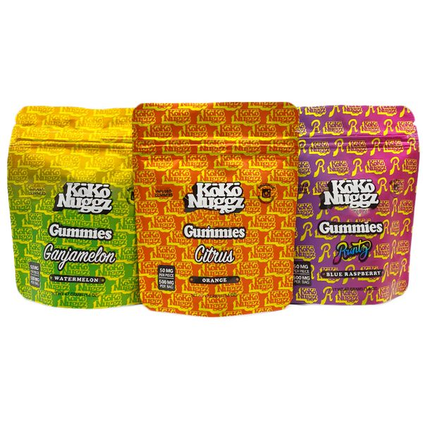

koko nuggz gummies mylar bags 500mg 3 flavors stand up plastic candy packaging bag