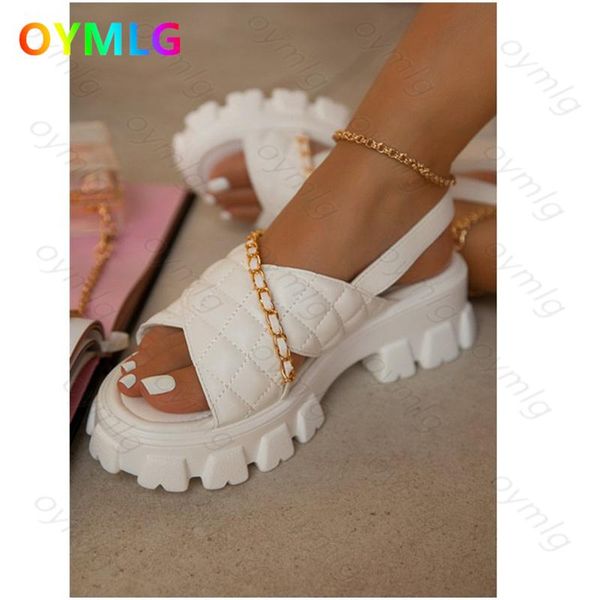 

sandals large size women 2021 summer style buckle with thick bottom chain decoration leaking toe, Black