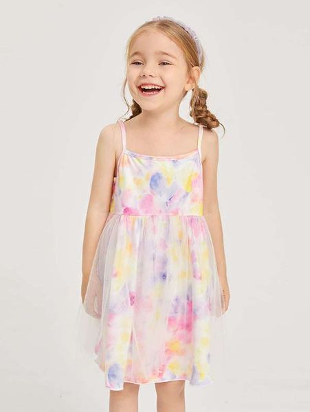

toddler girls tie dye mesh cami dress she, Red;yellow