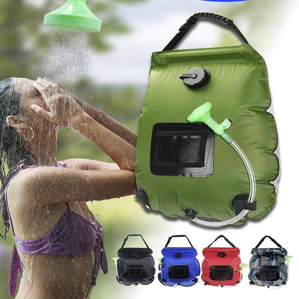 

hydration packs 20l water bags outdoor camping solar shower bag foldable heating camp hiking climbing bath switchable head -40