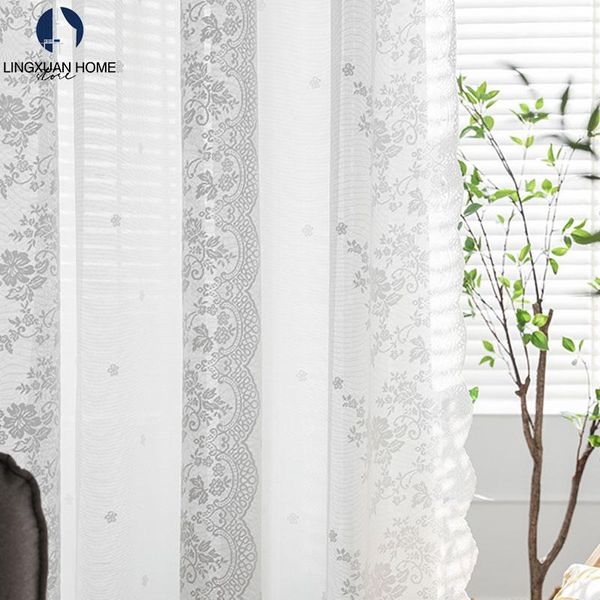 

european lace floral tulle window curtains for bedroom white jacquard sheer voile curtain living room the kitchen drape door & drapes