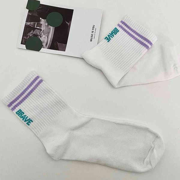 

spring and summer children simple medium tube white cotton rib blue horizontal bar smiling face sock's korean version, Black;white