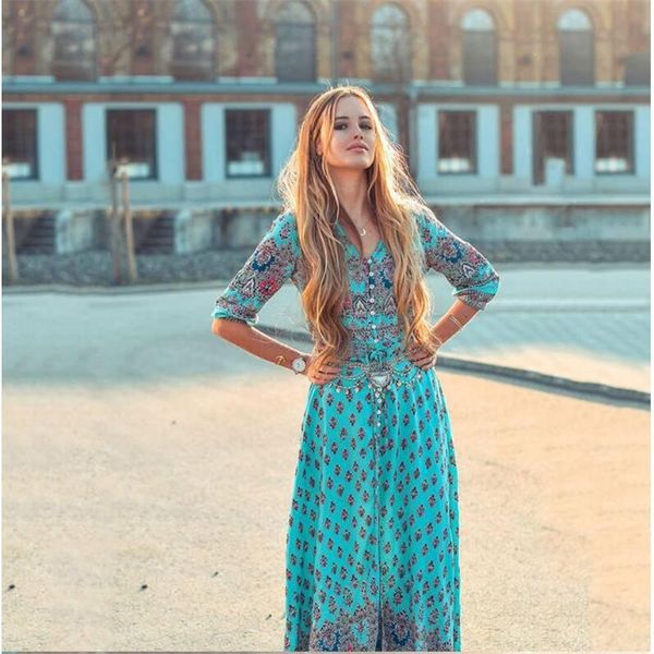 

casual dresses summer kimono sleeve boho lady beach dress floral women long maxi sundress, Black;gray