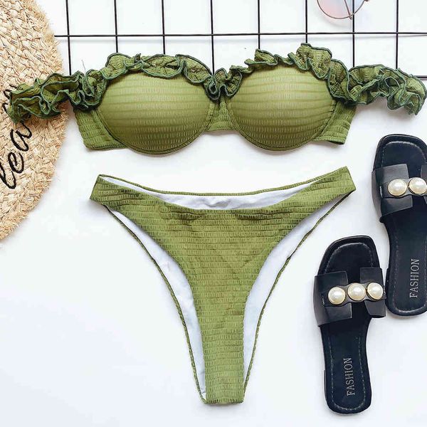 

ruffle new swimwear women push up swimsuit female two pieces bikini set bather bathing suits summer beach wearing