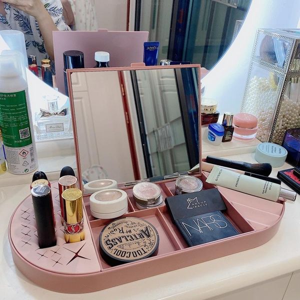 

multifunctional makeup organizer with mirror lipstick storage box jewelry detachable deskcosmetic boxes & bins