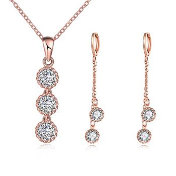 

earrings & necklace garilina jewelry gold white cz pendant party trinket sets for women as2036, Silver