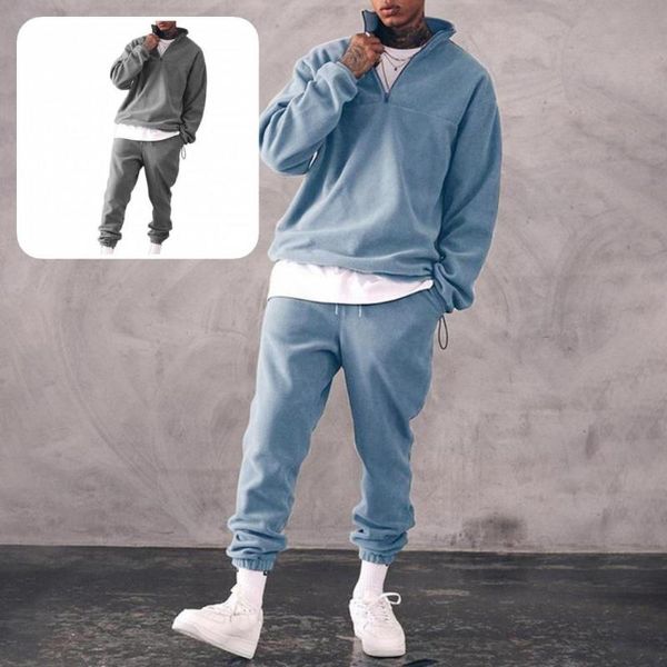 

men's tracksuits elastic waist sportswear 2 pieces men sweatshirt pants set for autumn winter, Gray
