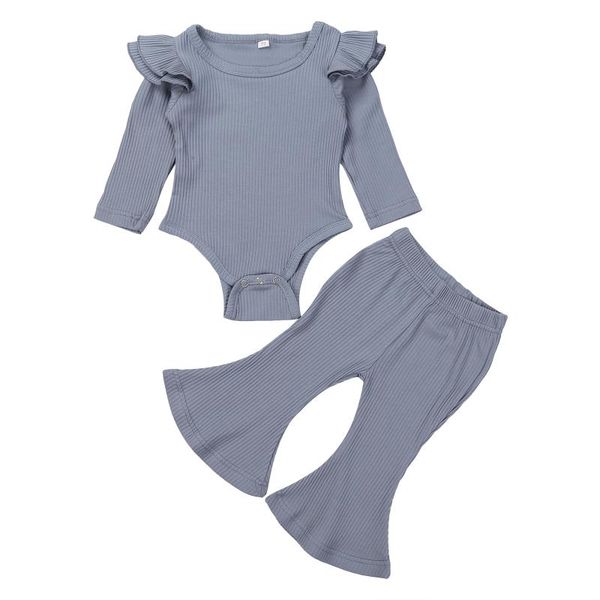 

clothing sets 0-24m autumn born ruffles long sleeve rompers +flare pants girls casual ribbed knitted outfits, White