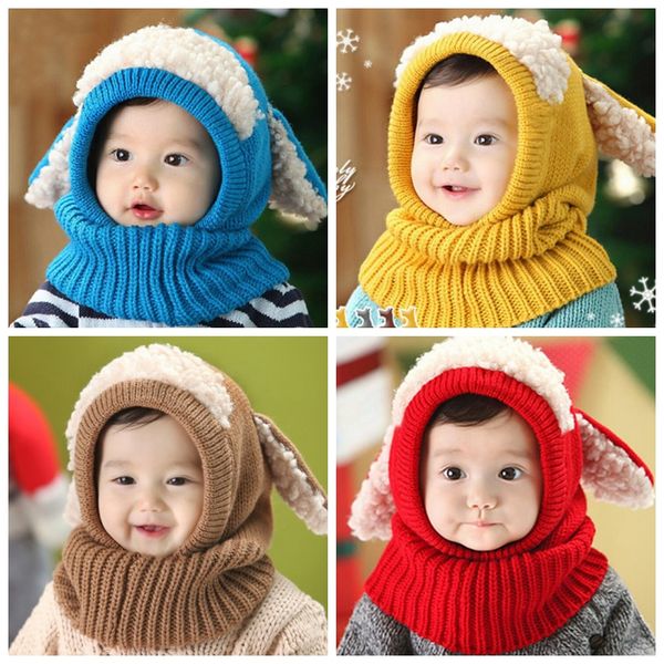

cute winter children's bib puppy shawl super soft wool baby earmuffs for baby boys girls one-piece scarf caps newborn pgraphy c786, Yellow