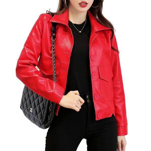 

2021 new leather temperament commuter waist closing slim long sleeve 8228, Black