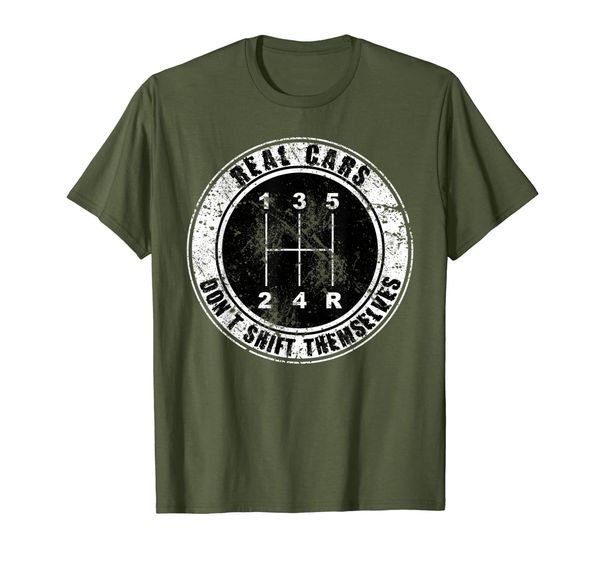

real cars don't shift themselves manual transmission t-shirt, White;black