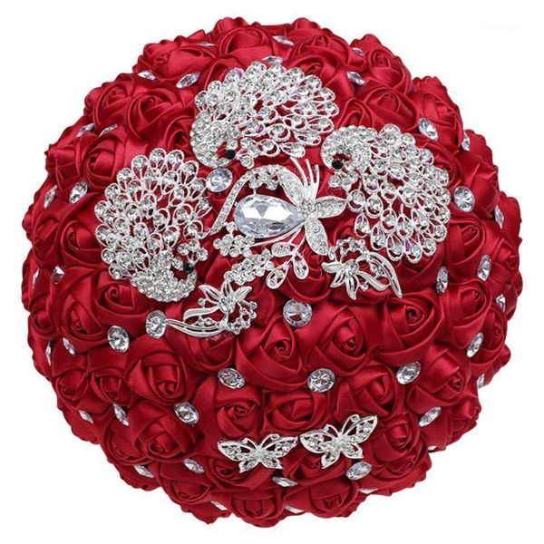 

decorative flowers & wreaths handmade wedding bouquet blue and white bride pearl rhinestone silk rose party church decoration w224d1