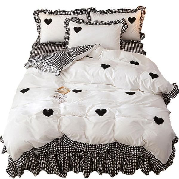 

princess style ruffle cotton home bedding set bed skirt duvet cover pillowcases 4pcs cartoon print sets