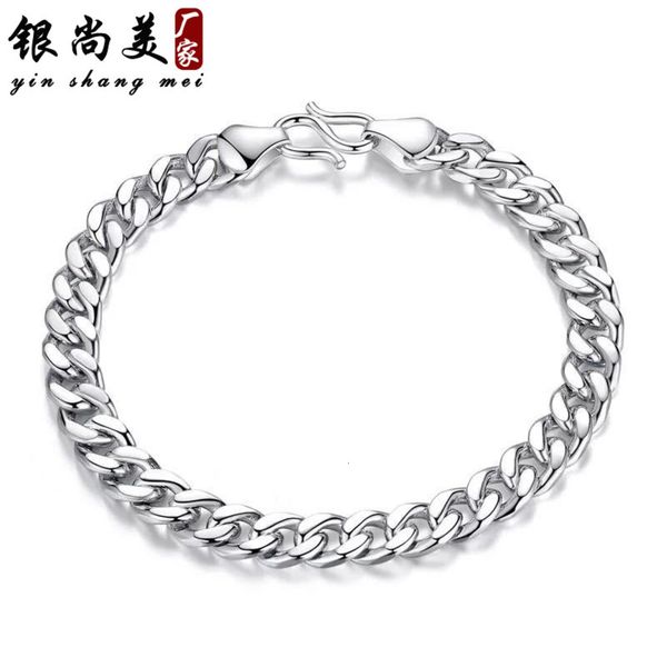 

silver plated personality bracelet men's hip hop aggressive bold whip flat chain, Black