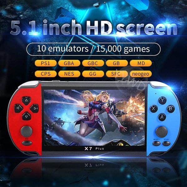 

portable game players x7 plus mini handheld console 4.3/ 5.1inch 128bit player 8g double-rocker retro video games mp5