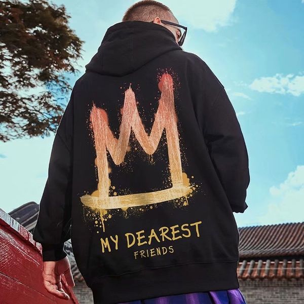 

tide brand hip hop oversize loose large wear national fat man's sweater men's tide ins hooded coat spring, Black