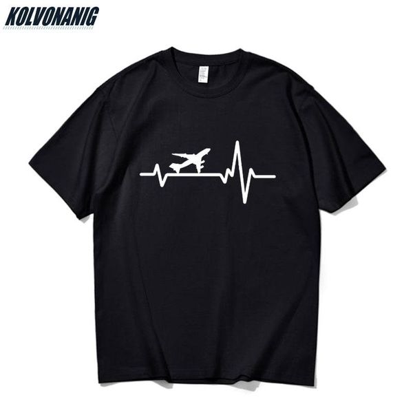 

airplane pilot heartbeat funny cool graphic print t-shirt men oversized flying gift tee shirts harajuku gothic clothes men's t-shirts, White;black
