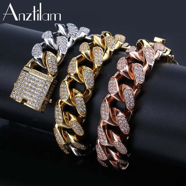 

chains 18mm hip hop three colors bling out cuban link chain necklace paved zircon for men rapper gifts, Silver