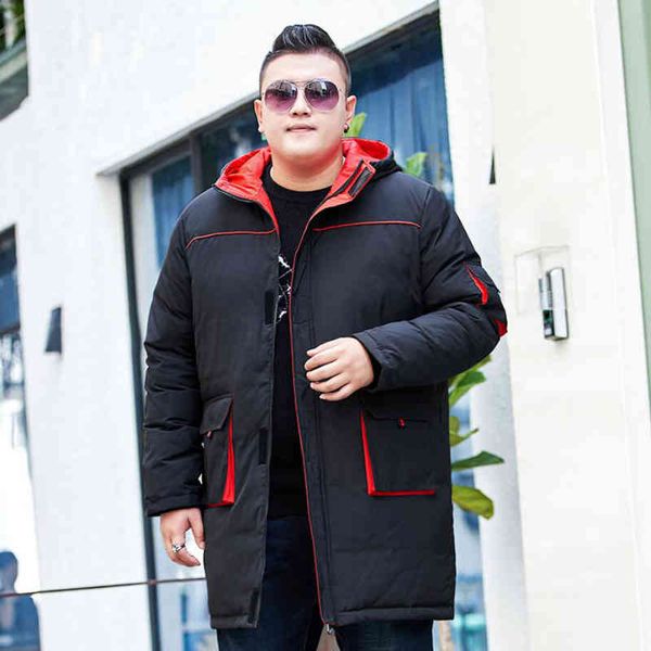 

plus size big pocks brand mid-length men's down et hoodie men extra large long winter coats 9xl 10xl, Black;white