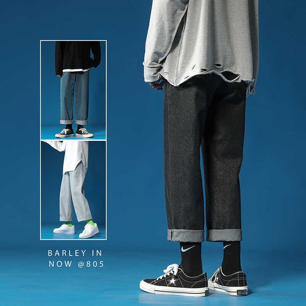 

men's jeans cala masculina casual reta streetwear todo o jogo calas brim roupas de moda coreana em0w 9r5e, Blue