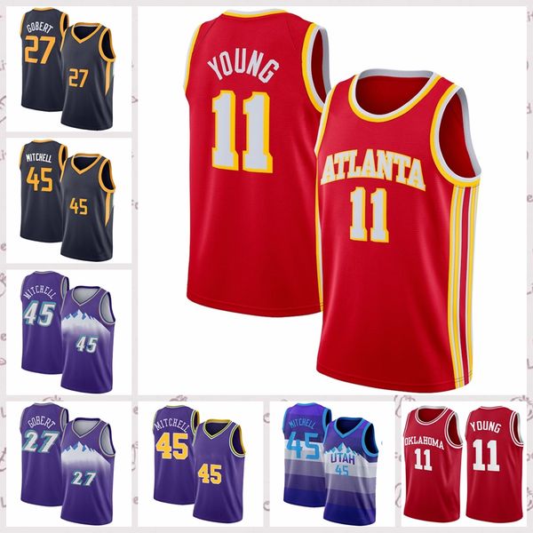 

2021 low-priced men retro basketball jersey young 11 trae donovan 45 mitchell vintage gobert 27 rudy breathable size s-2xl blue white black, Black;red
