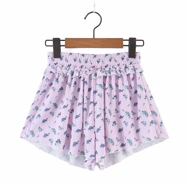 Mulheres elegantes impressão floral com nervuras verão shorts combinando com terno Lace Up bonitinho casual streetwear 210521