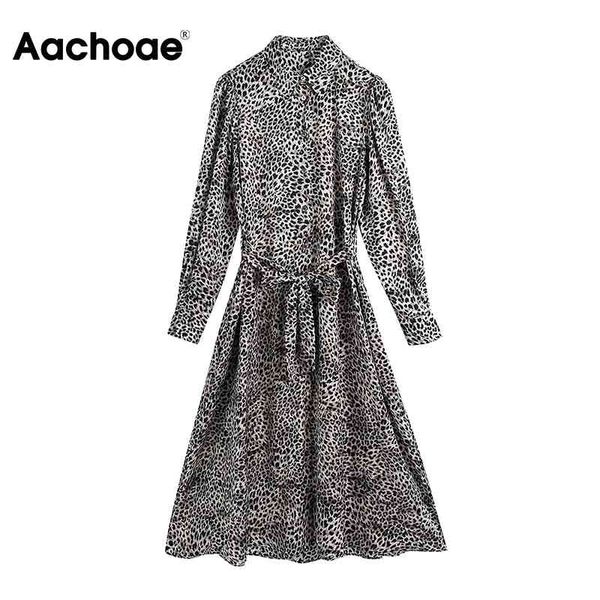 

spring autumn leopard women puff long sleeve fashion shirt knee length office dress with belt vestidos mujer 210413, Black;gray