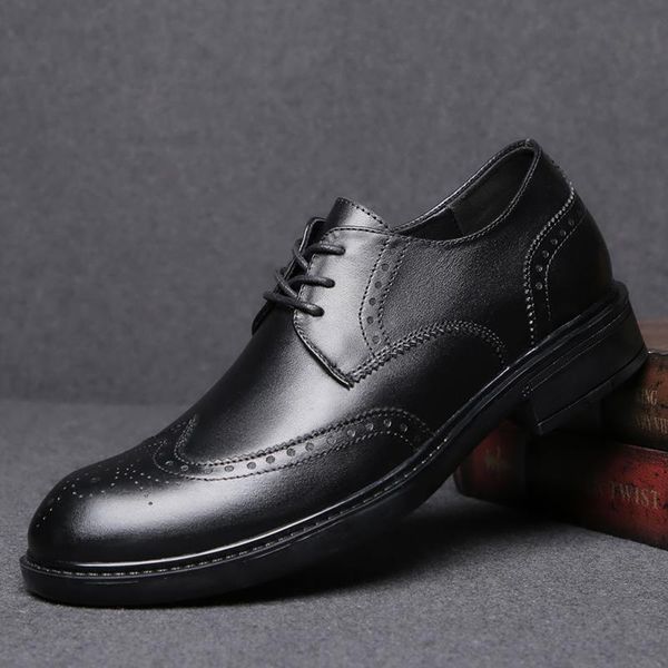 

dress shoes classic men business men's oxfords brogue genuine leather formal wedding lace up office for, Black