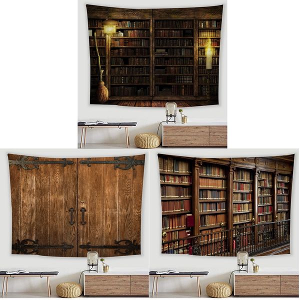 Vintage Library Bookshelf Tapestry Wall Hanging Study Room Picture Art Print Tapestries Retro Bedroom Home Garden Office Decor