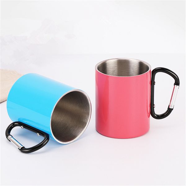 300 ml randonnée tasse café gobelet mousqueton tasse à eau 10 oz enfants Camping verre acier inoxydable 2 mur pas d'aspirateur Portable