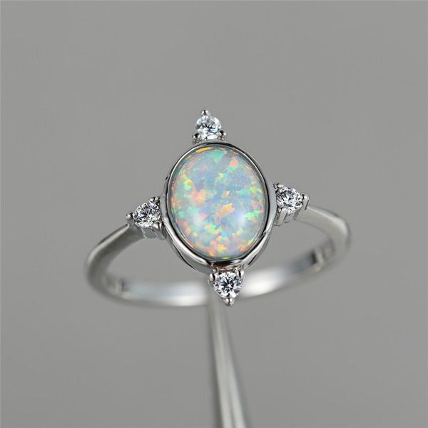 

wedding rings white opal oval stone ring luxury crystal small zircon thin classic silver color for women engagement jewelry, Slivery;golden