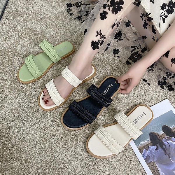 

slippers female shoes womens outdoor luxury slides low 2021 soft flat designer summer beach rome fashion basic rubber pu, Black