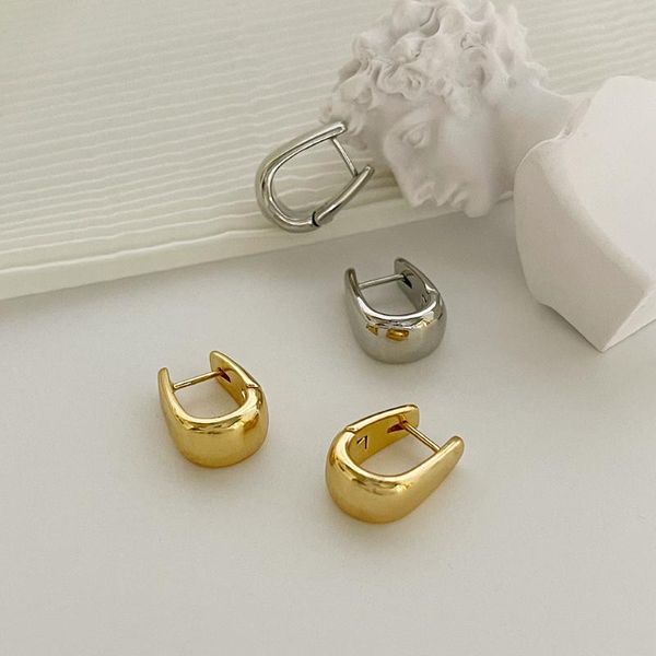 

hoop & huggie peri'sbox small geometric u earrings gold silver color glossy copper huggies for women minimalist jewelry, Golden;silver