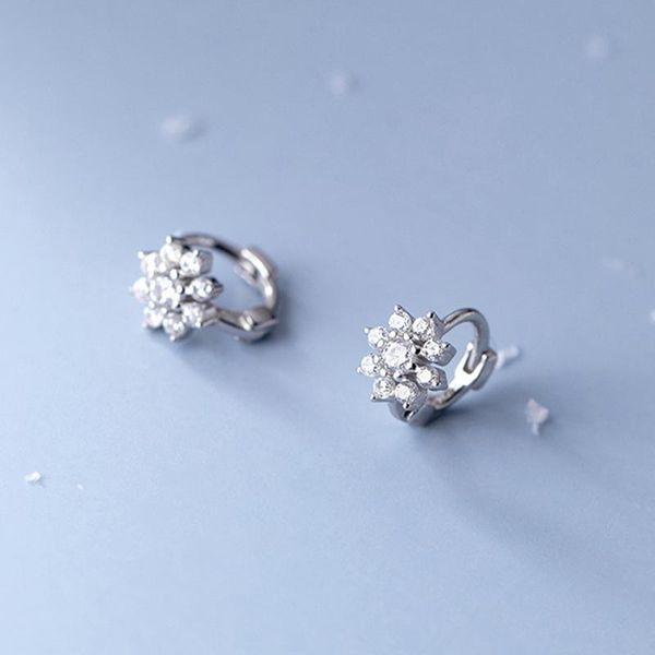 

hoop & huggie 100% 925 sterling silver clear zircons full drill earrings for women girls flower earring anti-allergy fine jewelry gifts, Golden;silver