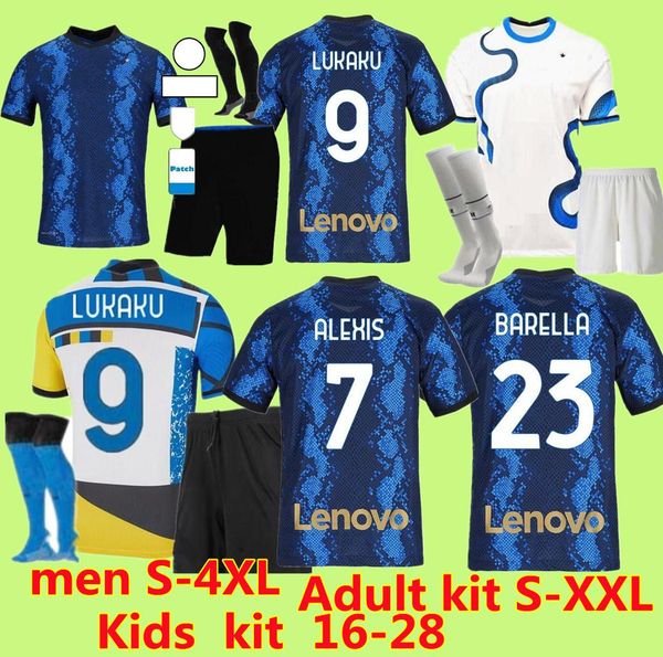

inter soccer jersey 21 22 barella lautaro eriksen alexis football shirt men kids kit 2021 2022 lukaku milan vidal set socks uniforms fourth, Black