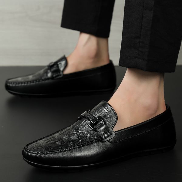 

dress shoes genuine leather shoes men casual fashion designer summer autumn lightweight comfortable breathable loafers moccasins rb60, Black