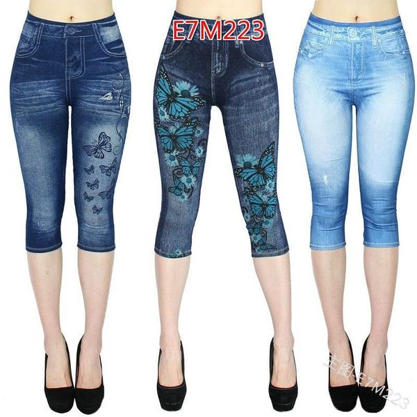 

wepbel capri in jeans 3 women leggings 4 summer jeggings skinny butterfly printed jegging pants, Black