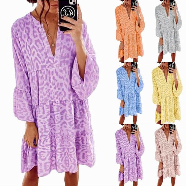 

casual dresses beach dress loose womens floral printed long flared sleeve deep v neck baggy shirt-dress v-neck, Black;gray