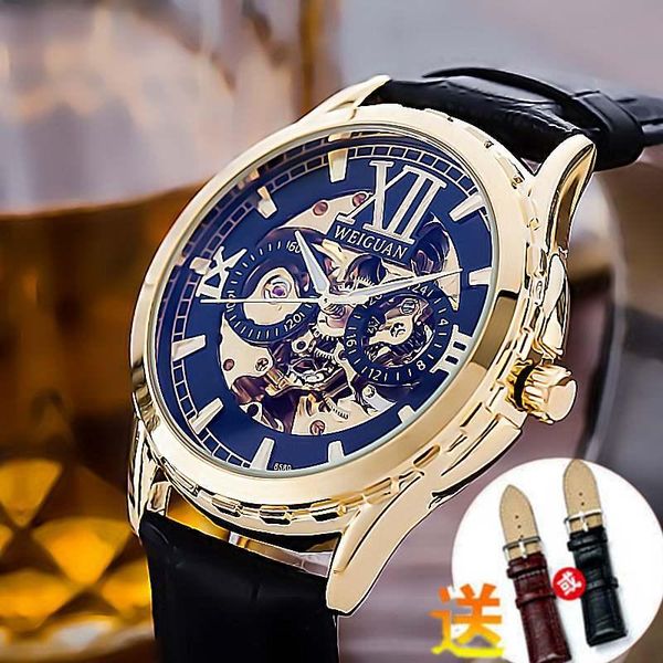

wristwatches genuine full-automatic mechanical watch men belt cut-out korean version of student waterproof luminous fashion, Slivery;brown