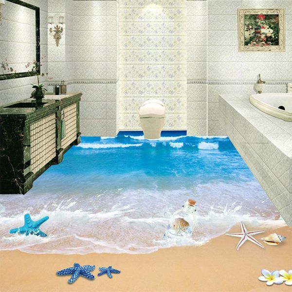 

wallpapers modern beach seawater po mural wallpaper 3d floor tiles sticker bathroom pvc self adhesive waterproof wear non-slip