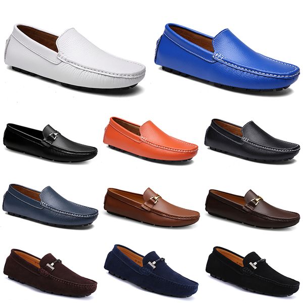 Couro Doudou Homens Casuais Driving Shoes respirável Sole Sole Light Tans Black Navys Brancos Azul Prata Amarelo Calçados Cinzentos All-Match Outdoor Transmissa