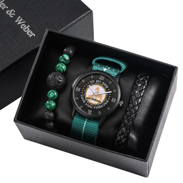 

wristwatches to my son men's green canvas watch practical quartz movement black dial men elastic braided bracelets christmas gifts for, Slivery;brown