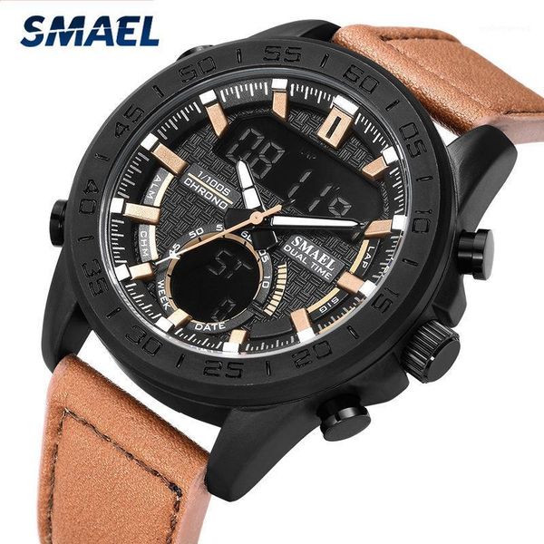 

men sports watches fashion analog digital quartz watch led waterproof military wrist male clock wristwatches, Slivery;brown