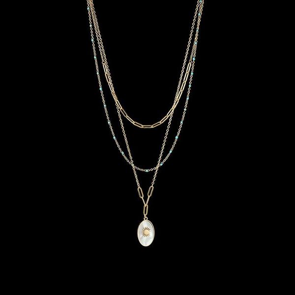 

pendant necklaces 2021 s three-layer chain necklace women's shell sunflower oval choker stainless steel golden trendy lady's jewel, Silver