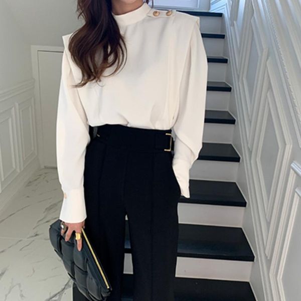 

women's blouses & shirts fashion women casual loose blouse long sleeve solid ol shirt korean lady slim blusas 2021 spring elegant, White