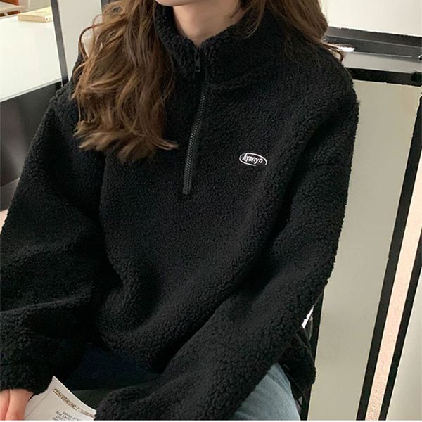 

3colors korean style women winter lamb fur coats warm casual embroidery thick warm jackets womens (x1726) 210423, Black;brown