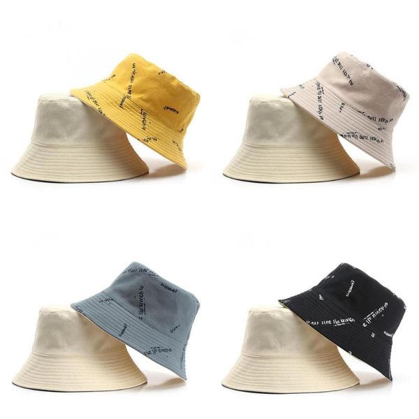 

Double Side English Letters Printed Embroidery Bucket Hats Art Casual Wear Sunshade Basin Hat Double-sided Sunhats Unisex Wide Brim, Blue;gray