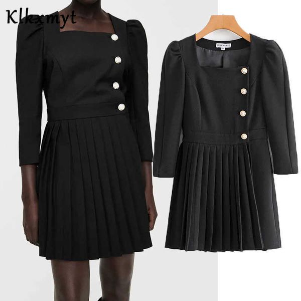 

klkxmyt za suits mini dress women vintage stylish office wear jewelry buttons long sleeve female dresses vestidos mujer 210527, White
