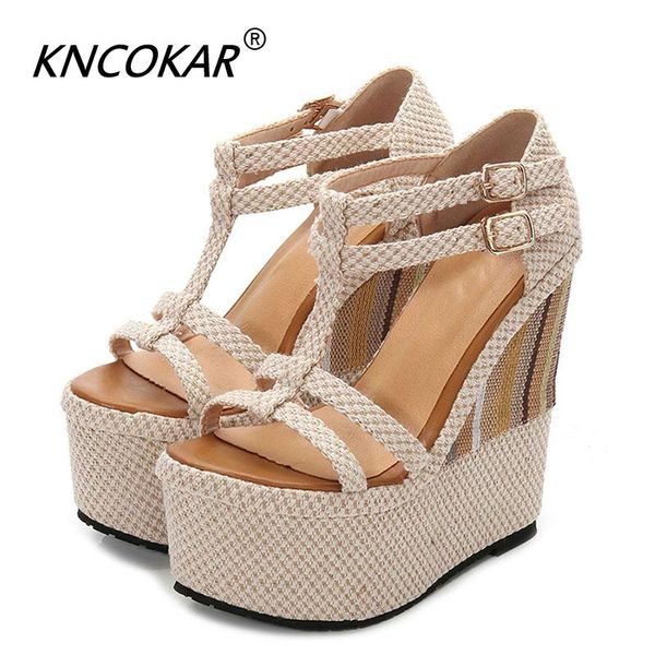 

bohemia super high heel sandals with a 16cm wedge follow the runway fashion thick bottom women's shoes, Black